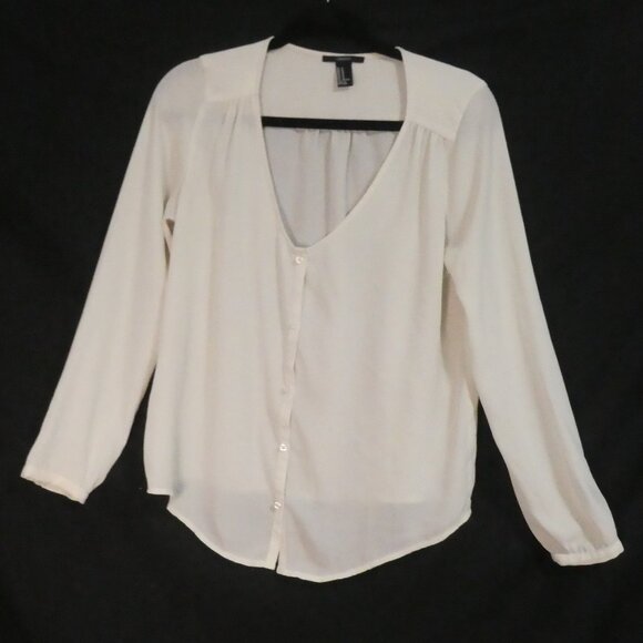 FOREVER 21 | medium | Elegant Cream V-Neck Button-Down Blouse - Picture 1 of 15